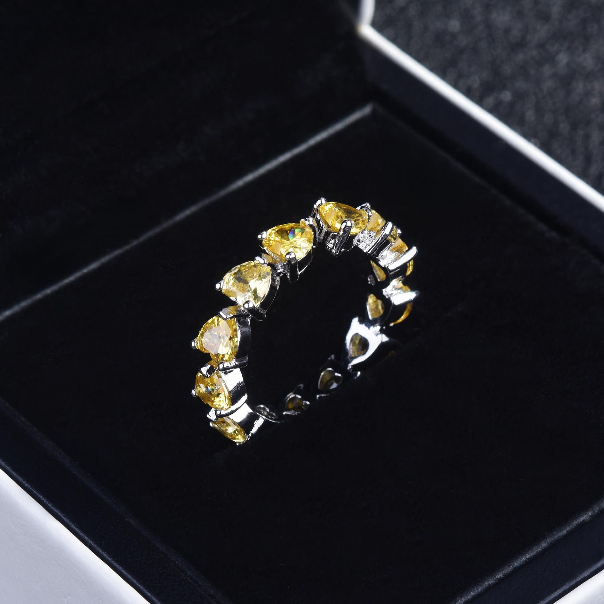 Zhenrong Live Broadcast New Heart-shaped Yellow Diamond Artificial High Carbon Rhinestone Ring Foreign Trade Europe And America Cross Border Pink Diamond Women's Opening Ring display picture 15