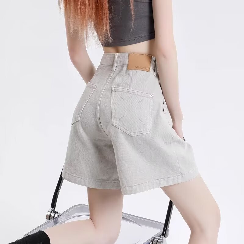 Off-white Denim Shorts Women's Summer New Style Spice Girls American Style Japanese and Korean Style High Waist Loose Pear Figure Slimming Wide Leg Hot