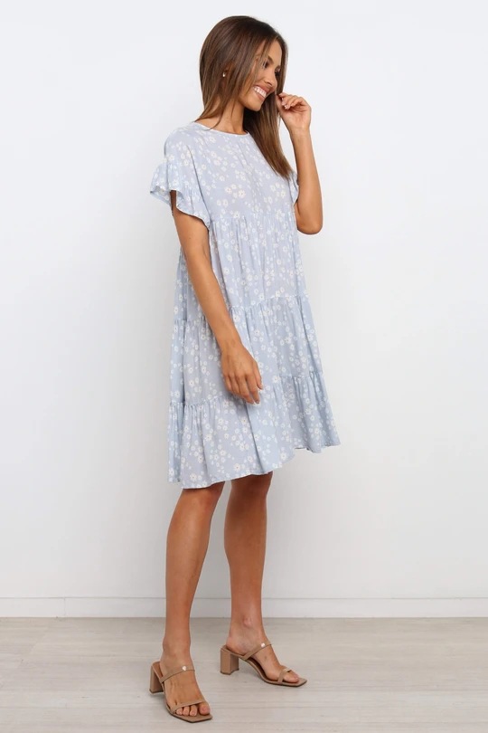 Short-Sleeved Round Neck Floral Dress NSJRM111606