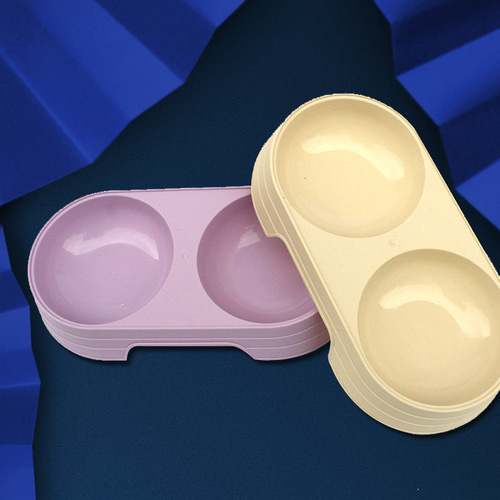 Factory Wholesale Small Plastic Cat Bowl MACARON Style Dual Bowl Water Feeding Combo Dog Bowl Anti-Tipping Pet Bowl