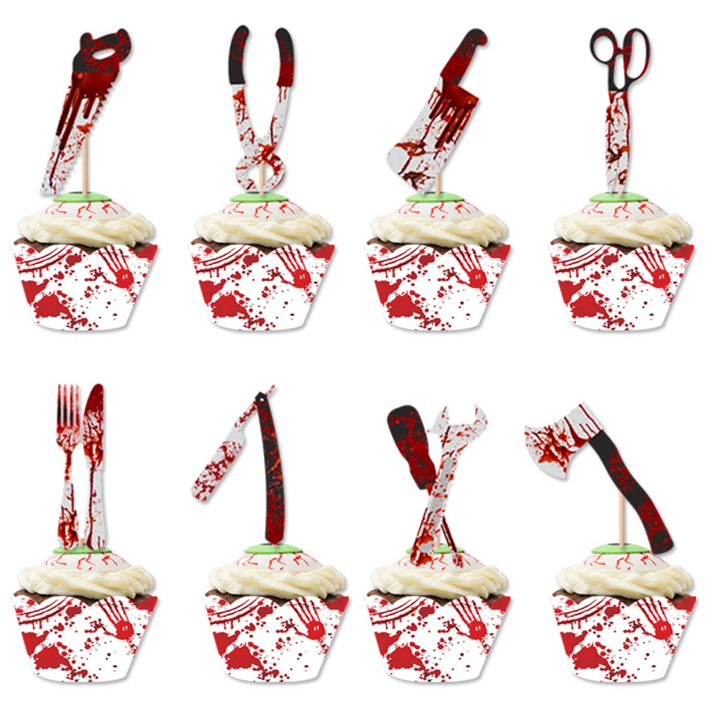 Decoración de fiesta de Halloween transfronteriza accesorios de sangre pastel plug-in Festival fantasma escena de terror diseño Tarjeta de pastel inserción