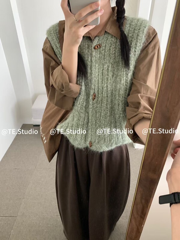 复古风宽松休闲上衣减龄针织开衫百搭无袖马甲慵懒风叠穿背心时尚|undefined