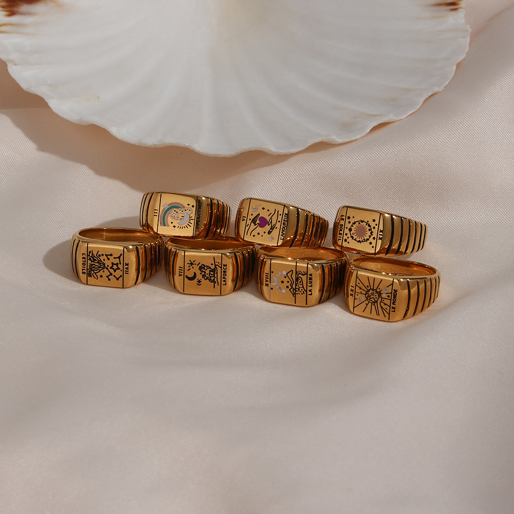 Simple Style Earth Star Moon Stainless Steel Rings Metal Stainless Steel Rings