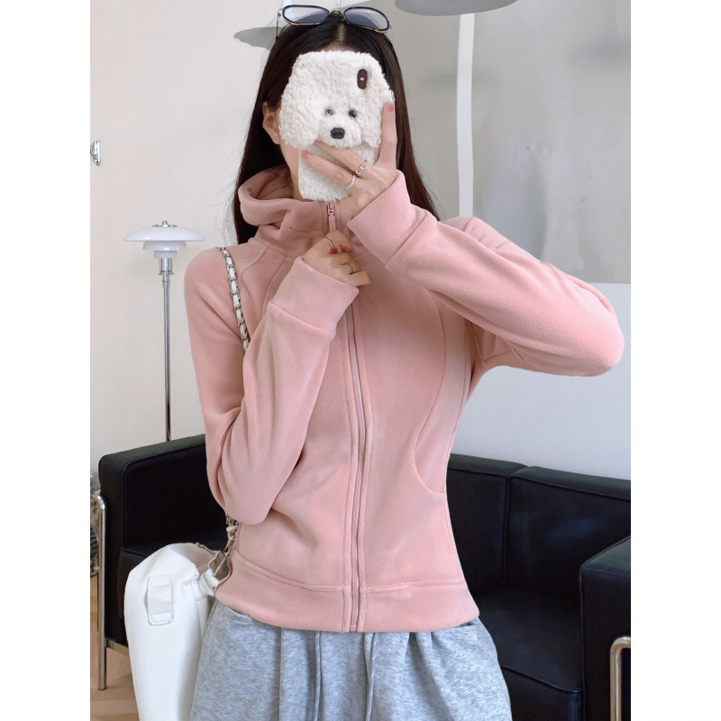 LULU同款外套女秋冬加绒加厚立领拉链款开衫长袖连帽保暖时尚上衣|undefined