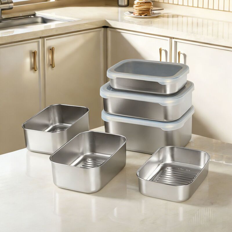 Hongjunada 316L Stainless Steel Fresh-Keeping Box Household Fruit and Vegetable Storage Box Kitchen Refrigerator Freezer Box Heatable Lunch Box