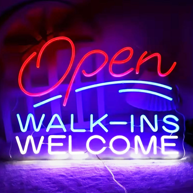 欢迎光临OPEN LED霓虹灯牌 USB供电，亮度可调，鲜艳蓝光开关控制