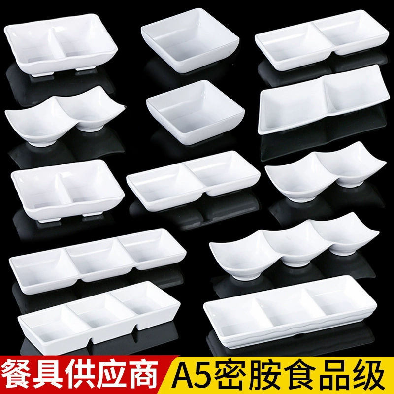 Блюдо со вкусом меламина A5, белое, с двумя отделениями, с тремя отделениями, небольшой горячий горшок, соус для заправки, блюдо для уксуса, коммерческое блюдо для заправки, приправа для барбекю, посуда