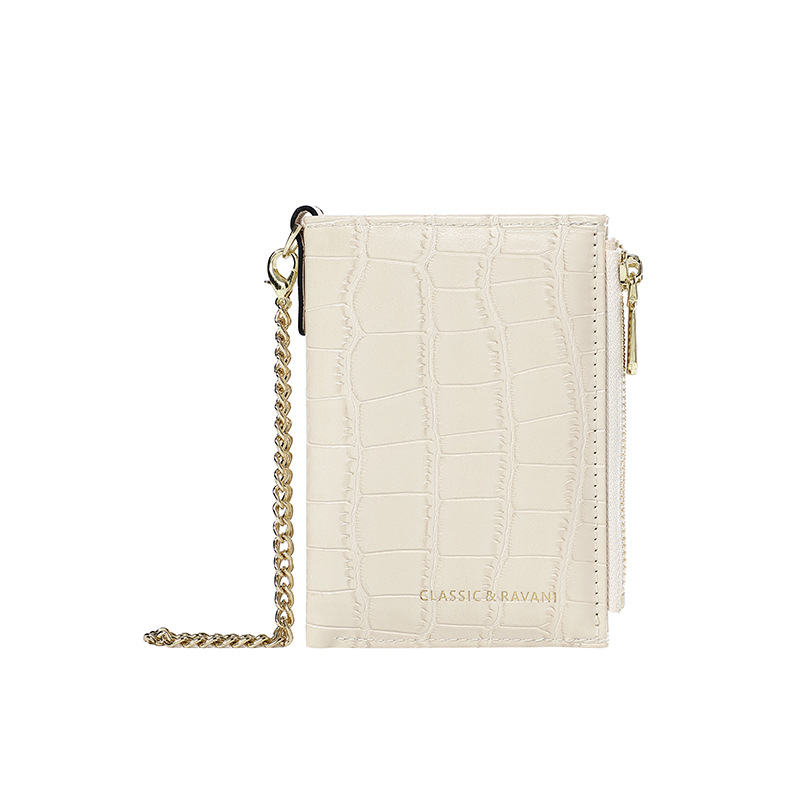 Nueva billetera de mujer corta cadena de cocodrilo bolso de tarjetas 2024 mujeres de alto nivel sentido cruzado cremallera fuente de bolso de cambio