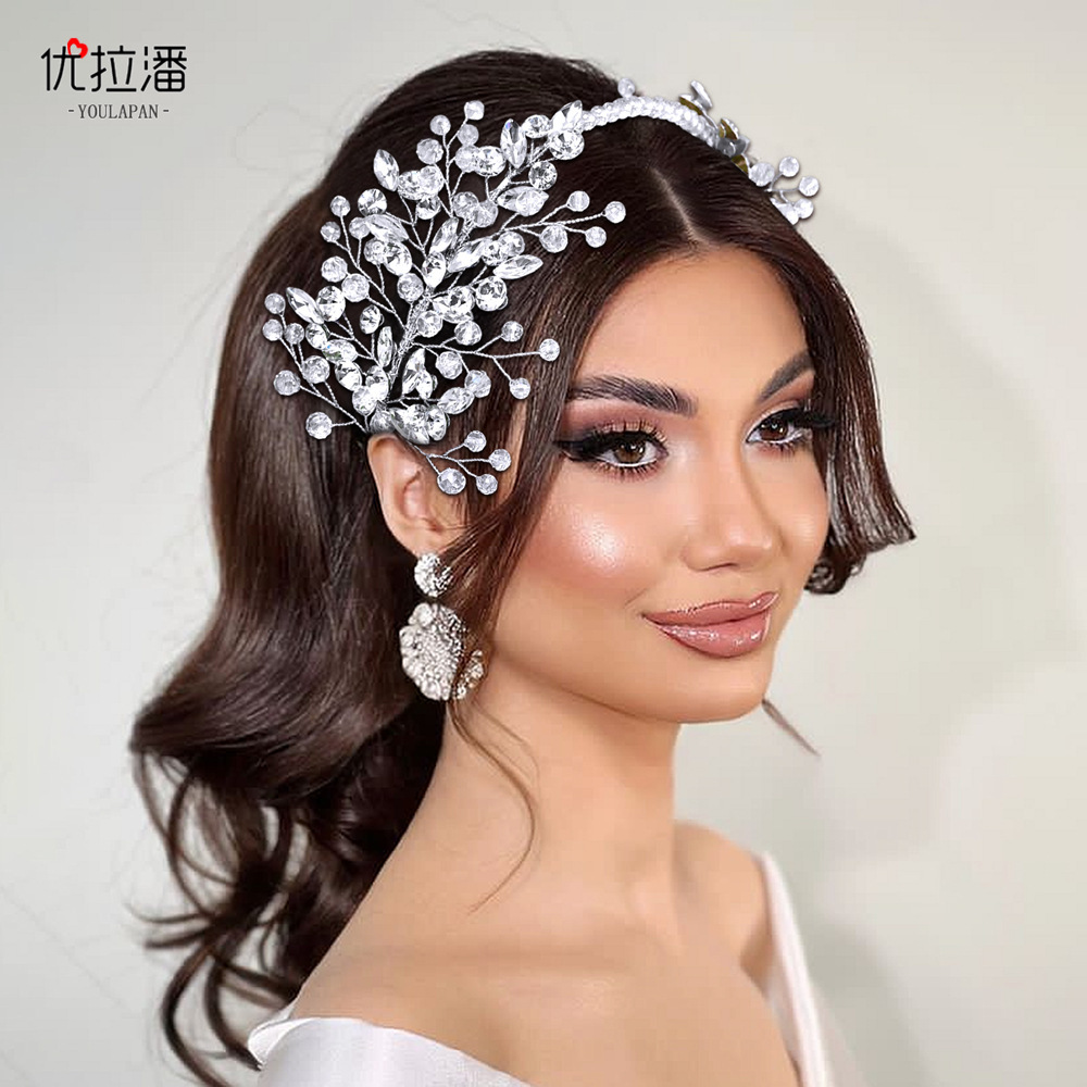 Youlapan Hp804 French Synthetic Rhinestone Crystal Beads Branch Leaf Style Headband Bridal Wedding Dress Banquet Headdress