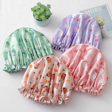 色丁浴帽卡通印花防水洗澡帽 可爱家用双层EVA成人儿童淋浴帽批发