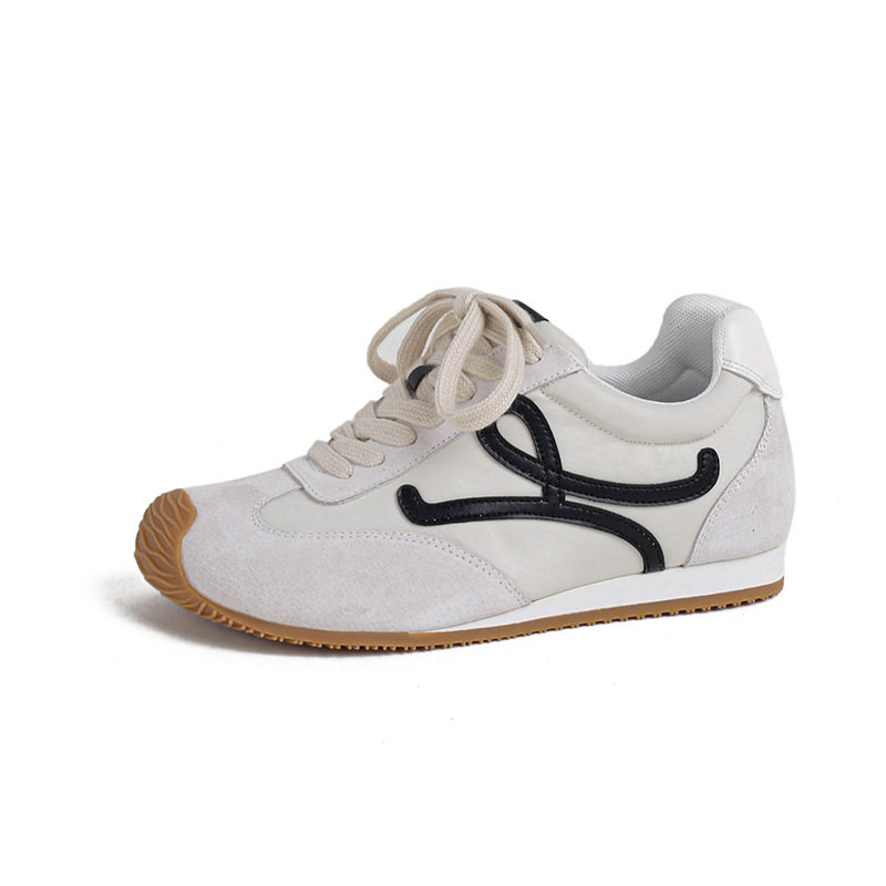 Giày sneaker nữ dáng Agandexun buộc dây tăng chiều cao bên trong 5 cm, mũi tròn, phong cách casual — Màu hồng, Màu nâu đậm, Màu xám, Màu đen