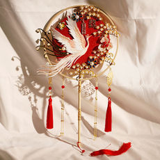 结婚扇子新娘团扇喜扇diy材料包婚礼手持秀禾扇凤凰汉服双圈成品