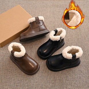 Girls' Cotton Boots 2025 Winter New Furry Leather Boots Fleece-Lined Soft Sole Medium and Large Kidsren's Baby Short Boots Kidsren's Cotton Shoes