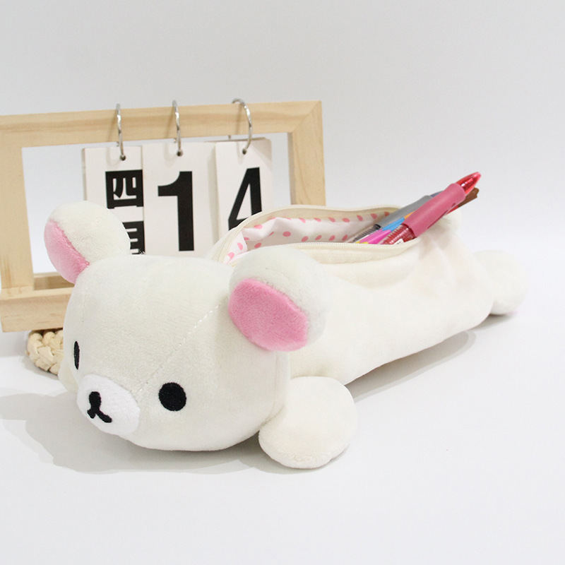 かわいい日本の怠惰な熊のぬいぐるみの筆袋の立体の茶色の熊の文房具の箱の学生の鉛筆の袋の収納袋|undefined