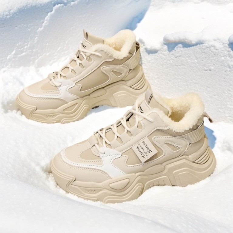 Nuevos zapatos de mujer de invierno cómodos no cansados zapatos de algodón con terciopelo antifrío, calentamiento antideslizante, moda calentamiento zapatillas deportivas