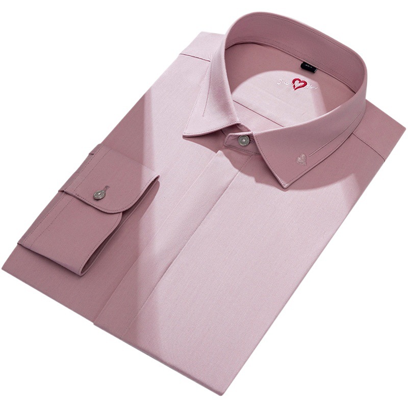 Hurón de los hombres amor bordado Rosa camisa de manga larga de los hombres slim fit no planchado novio dama de honor camisa de la boda de los hombres