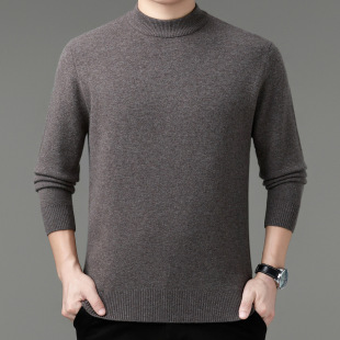 Wool Sweater Middle-aged Cashmere Sweater Thickened All-match Half New Men's Winter Sweater Base Solid Color Cashmere High-end Turtleneck