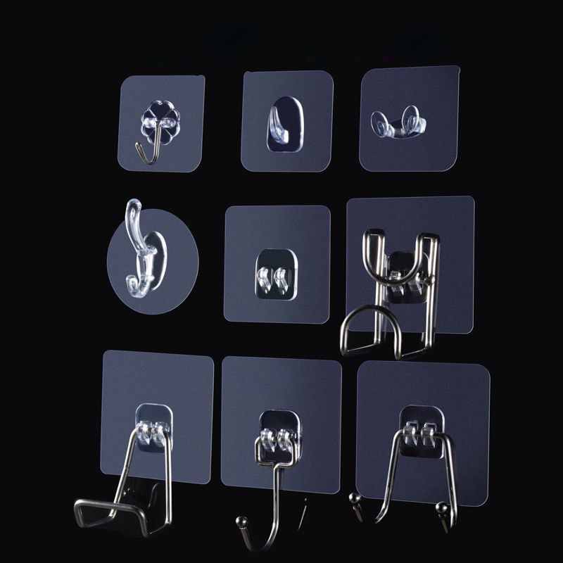 Stainless steel transparent hook strong paste seamless wall hanging load-bearing Bathroom Kitchen non-perforated sticky hook buckle