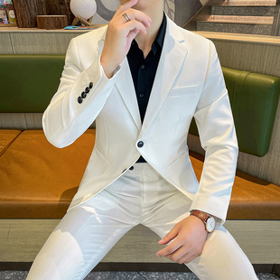 2025 Spring New Men's Suit Single-Breasted Two-Button Notch Lapel Jacket Slim White Suit Two-Piece Set