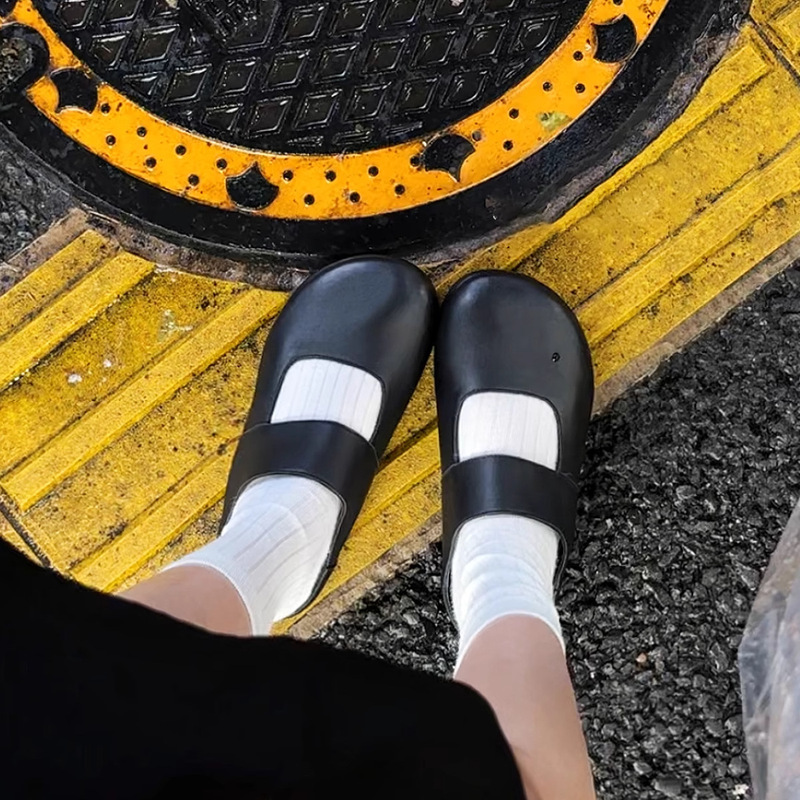 羊皮版~厚底包头半拖鞋外穿复古勃肯拖鞋玛丽珍简约休闲凉拖鞋女|undefined
