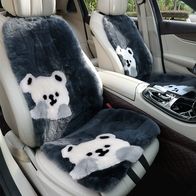 Winter Warm Plush Car Seat: Wool pad - 1-square-mat-xy-happy-bear-gray