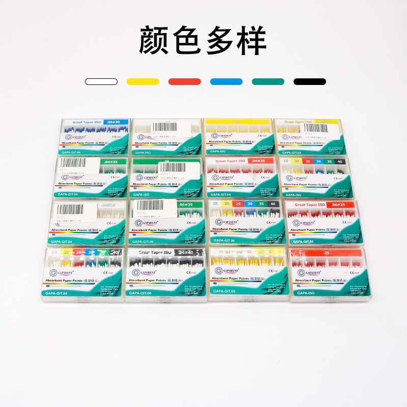Tianjin Jiafa Dental Papel absorbente de humedad punta 02 Cónico 04 Cónico Papel absorbente de humedad punta mezclada Papel absorbente de humedad punta 06 Cónico