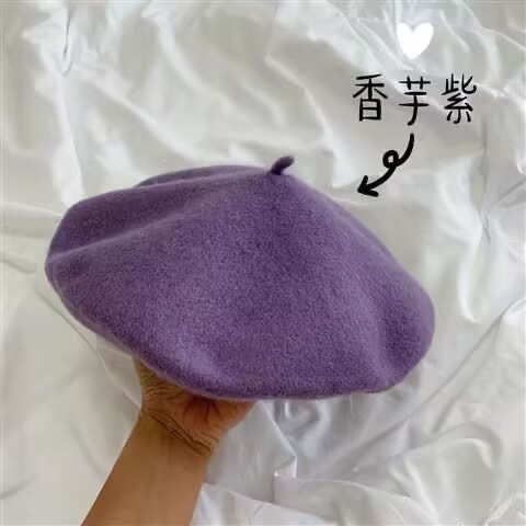 秋冬ホット販売レトロベレー帽女性日本森スタイル文学ウール画家帽子ウール無地|undefined