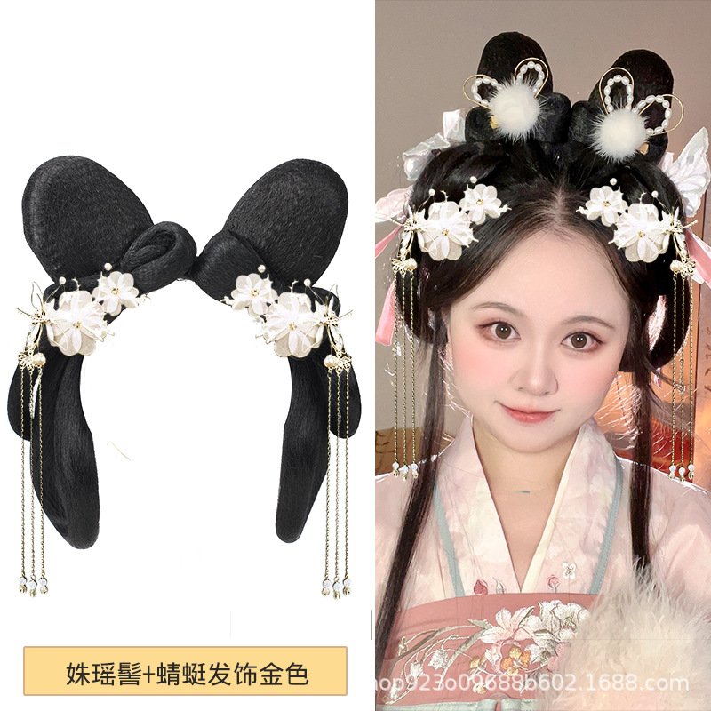 비취 토끼 꽃 요정 + 잠자리 헤어 액세서리 골든