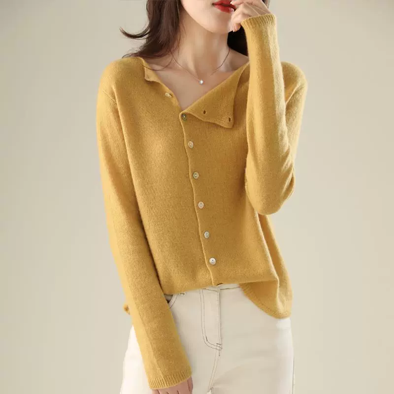 Autumn cashmere thin knitted cardigan with a round collar