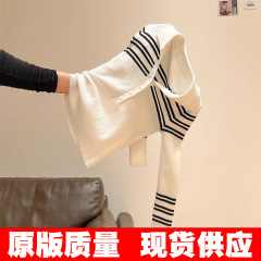 原版质量 撞色条纹针织长袖打底内搭女2025新款半开领高级感上衣
