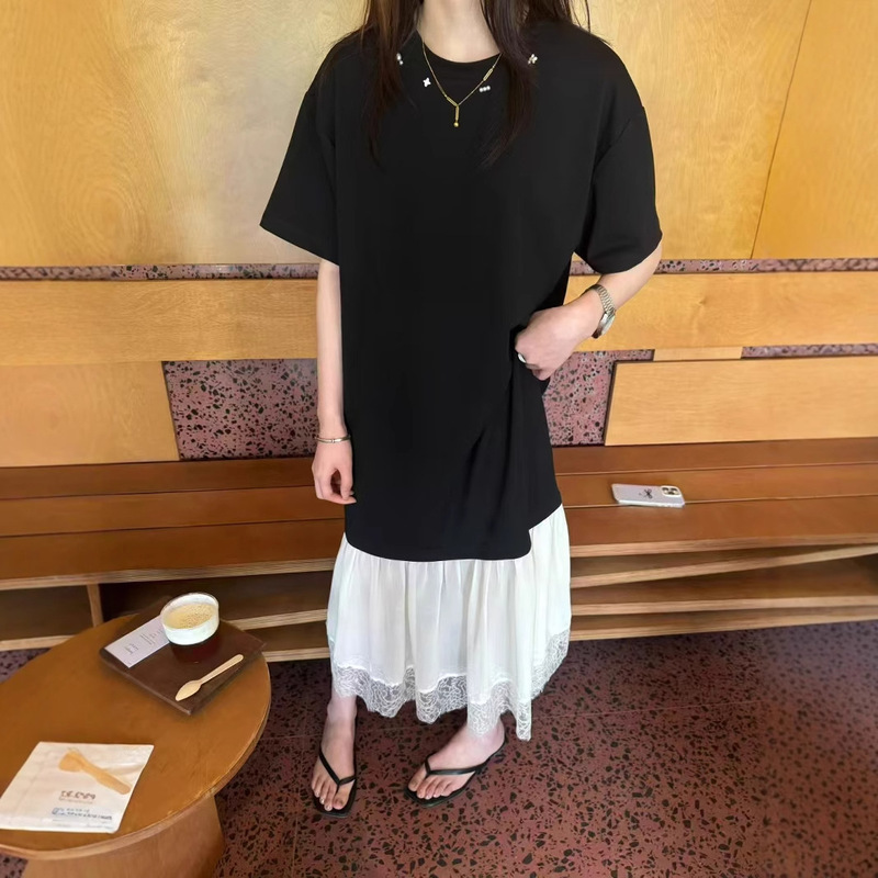 Lino Xia's New Korean-Style Collared Beaded Lace Short-Sleeve T-Shirt Dress for Women 2026 Design Dress Lino Xia's New Korean-Style Collared Beaded Lace Short-Sleeve T-Shirt Dress for Women 2026 Design Dress