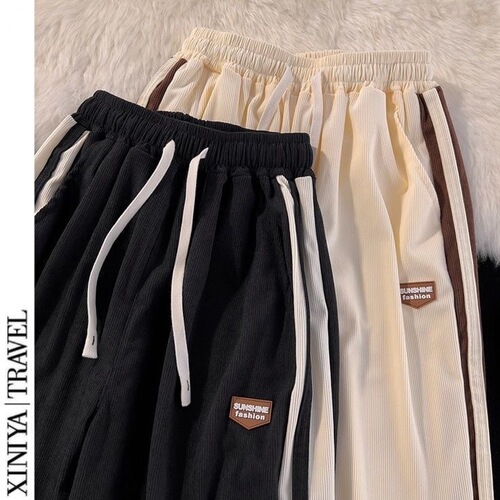 Retro-style casual pants for men, autumn American high street cleanfit striped track pants, versatile straight-leg wide-leg pants