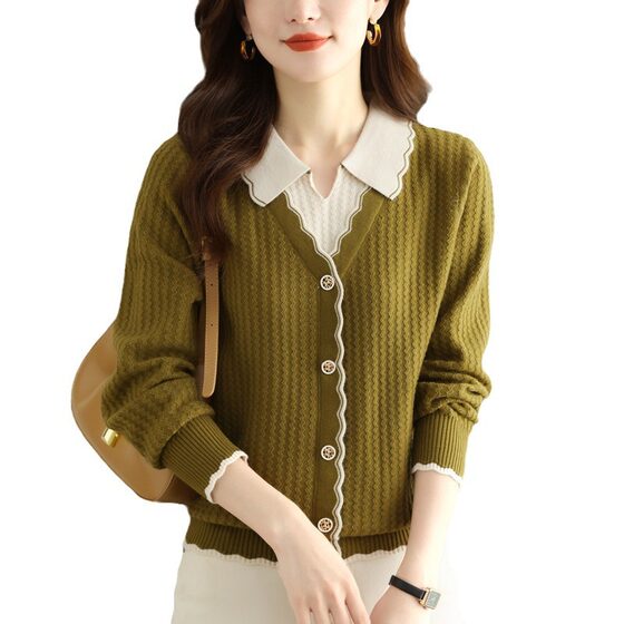 Fake two-piece top women's fashion 202 new western style knitted bottoming shirt spring and autumn red sweater