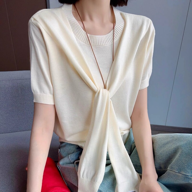Fashionable and Stylish Shawl Collar Knit Sweater 2025 Summer Comfortable Versatile Slimming Women's Top