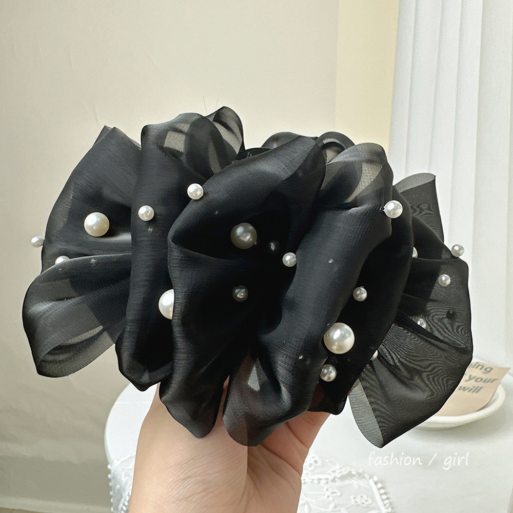 Banquet, Tea Party Occasion Gauze Material Elegant Princess Lady Solid Color Gauze Inlaid Pearls Hair Claws