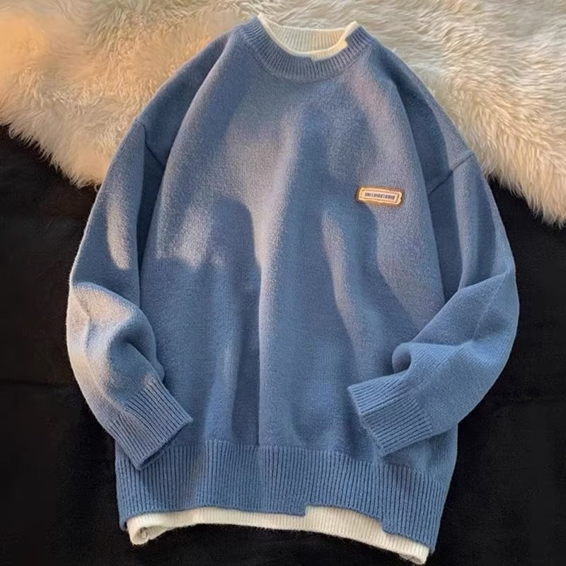 Pull à capuche en tricot de couleur unie polyvalent à col rond pour garçons, automne et hiver, nouveau style, marque tendance_voghion.com