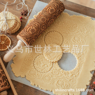 Christmas Flower Snowflake Embossed Rolling Pin Explosive Snowflake Vine Wooden Laser Carving Paisley Printed Noodle Stick