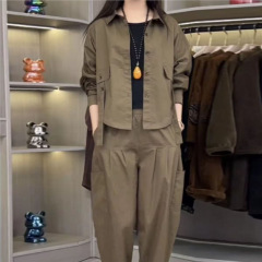 2025春夏新款半袖工装套装女纯色休闲宽松大码显瘦百搭时尚两件套