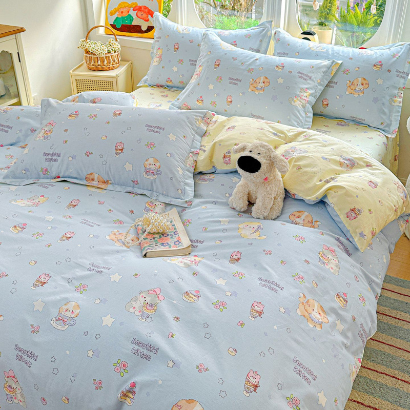 ins caricatura para niños algodón cama de cuatro piezas set 100 sábanas de flor de algodón sábanas