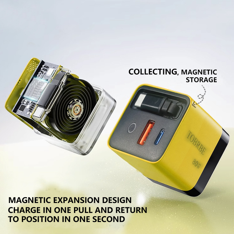 氮化镓快充充电器适用华为小米vivo苹果OPPO安卓伸缩线充电头多口