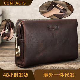 黑天使头层牛皮时尚男士手拿包防盗密码锁休闲男式疯马牛皮收纳包