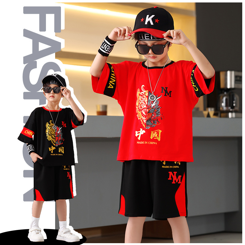 Boys' Short-Sleeved Shorts T-Shirt Summer Style 2026 New Big Kids Summer Trendy Brand Children's Clothing Summer Outfit Children's Set