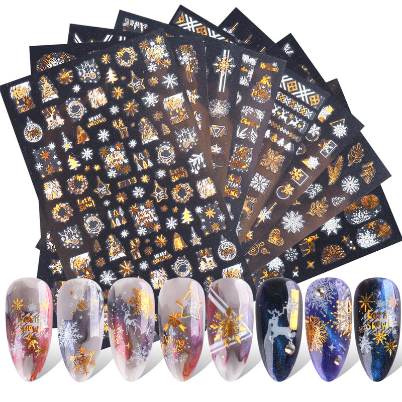 2022 cross-border new nail stickers 3d Christmas series two-color golden laser snowflake nail thin stickers 2022 cross-border new nail stickers 3d Christmas series two-color golden laser snowflake nail thin stickers