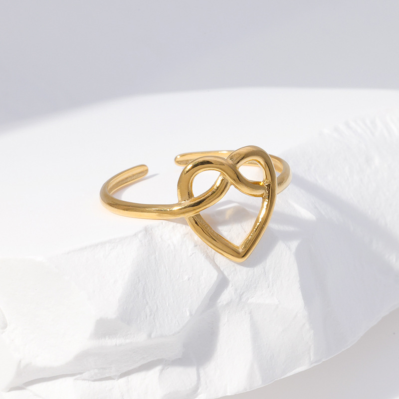 Stone-Free Inlay Material Open Ring Classification Date Occasion PVD Coated Real Gold Plated Heart Shape Stainless Steel Simple Style Waterproof Non Tarnish Open Ring