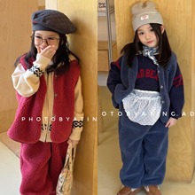 2025秋冬新款童装儿童韩版羊羔绒运动套装女童男冬装童两件套6582