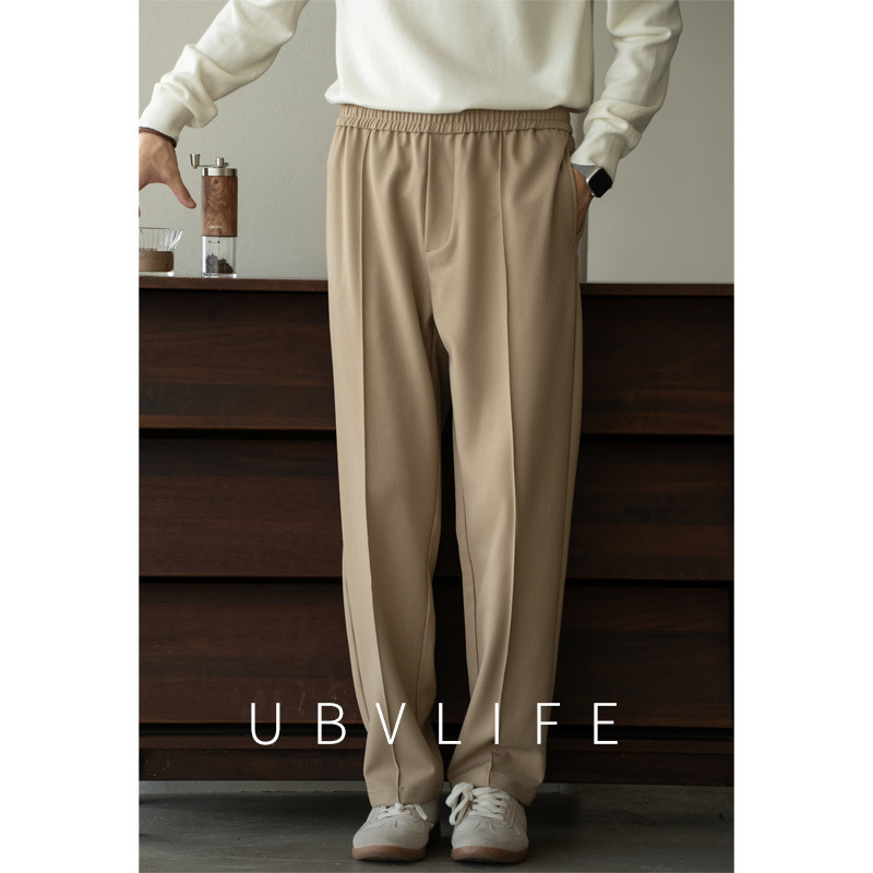 Old Money Style Wool Blend Drapey Elastic Waist Casual Pants for Men 2026 Spring Luxury Soft Slim Straight Pants