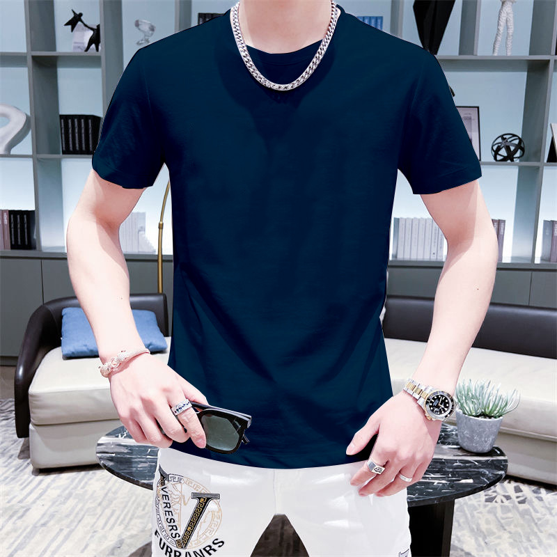 Verano nuevos hombres de moda corto cuello redondo color sólido ropa superior de manga corta Camiseta de los hombres camiseta versátil casual slim fit t