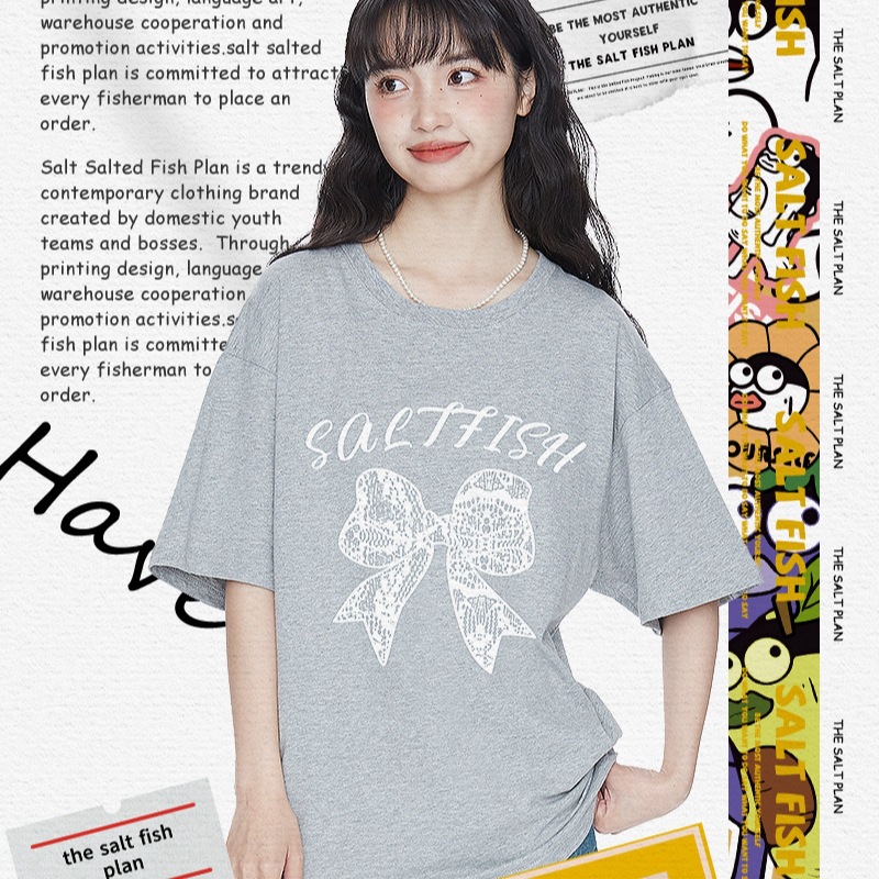 230克纯棉韩系蕾丝蝴蝶结印花短袖t恤女2026夏季新款可爱情侣上衣