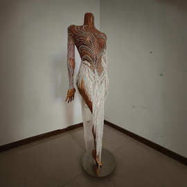 外贸时尚半高领修身镶钻饰流苏开叉不规则长款聚会礼服女装