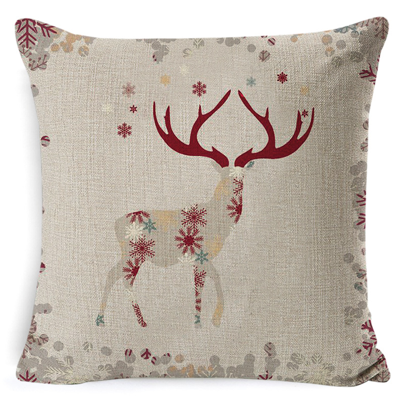 105g Weight Pillow Cases Home Textiles & Decor Type throw pillow, pillow case Event & Party Supplies Linen Material Christmas Festival Letter, Deer Pattern Retro Style Retro Letter Deer Linen Pillow Cases 2